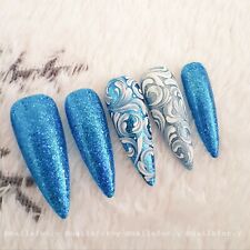 ❄The frozen lake❄press on nails❄Christmas vibe in blue and silver❄winter nails❄