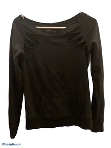 Citizens Of Humanity Distessed Sweatshirt Front Pocket XS Black Women’s Shirt - Picture 1 of 9