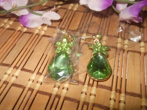 STATEMENT GREEN, Peridot  RHINESTONE TEARDROP DANGLE FLOWER EARRINGS  - Picture 1 of 4