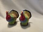 Vintage Turkey Taper Candle Holders Pair Colorful Whimsical Thanksgiving Decor
