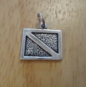 Sterling Silver 12x13mm Scuba Diver Down Dive Signal Flag Diving Charm - Picture 1 of 3