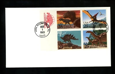 US FDC #2422-2425 NONE USPS Bulls Eye 1989 FL Prehistoric Animals Dinosaurs HC - Image 1 of 2