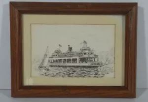 THE SAN DIEGO AND CORONADO FERRY - Gil McCue - Lithograph FRAMED 6" x 8" - Picture 1 of 4