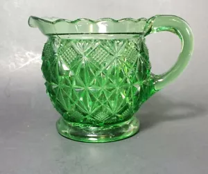 Vintage Cut Glass Creamer Green Glass - Picture 1 of 11