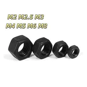 Hexagonal Full Nuts In Black Nickel DIN 934 Grade 4.8 M2 M2.5 M3 M4 M5 M6 M8 - Picture 1 of 13