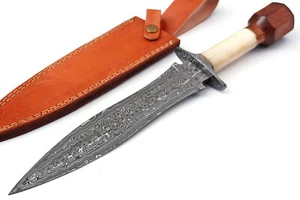 Custom Handmade Damascus Steel Dagger Camel Bone & Rose Wood Handle with Sheath. - Bild 1 von 5