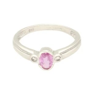 9Ct White Gold Pink Sapphire Solitaire & Diamond Accents Ring (Size O)4x6mm Head - Picture 1 of 3