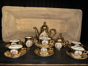 Vintage Bavarian Porcelain Tea Set Romantic Scene Germany Gold - Picture 1 of 5