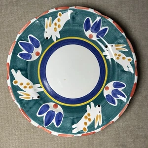POTTERY BARN GARDEN ANIMAL Rabbits Bunnies ROUND PLATTER PLATE 12" - Picture 1 of 4
