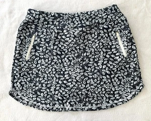 LouKeith Women's Medium Blue White Leaves Tennis Golf Skirt Skort Zip Pockets - Picture 1 of 7