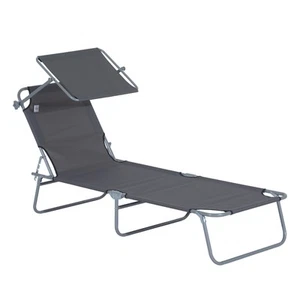 Folding Chair Recliner Garden Grey, Refurbished - Picture 1 of 11