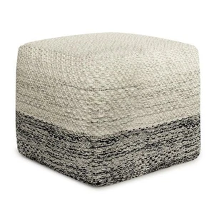 Pemberly Row Modern Boho Square Woven Pouf in Gray and White - Picture 1 of 8