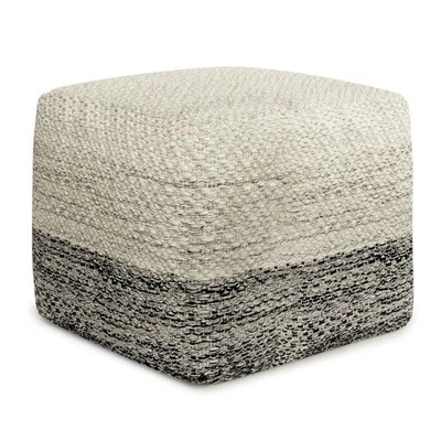 Pemberly Row Modern Boho Square Woven Pouf in Gray and White - Image 1 of 4