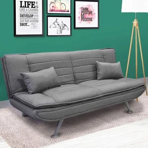 Divano Letto Ginevra Clic Clac 3 Posti Tessuto Imbottito Grey e Metallo Cuscini - Foto 1 di 8