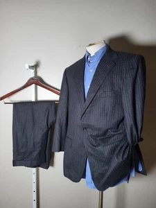 42S Maßanfertigung Flanell Nadelstreifen anthrazit grau 2-teilig Wolle Anzug Jacke Hose W36 - Bild 1 von 12