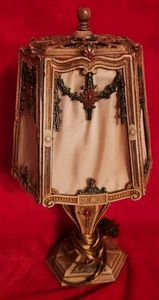 Antique Cast Metal Shade Boudoir Lamp Victorian Ornate Base Table Light - Picture 1 of 9