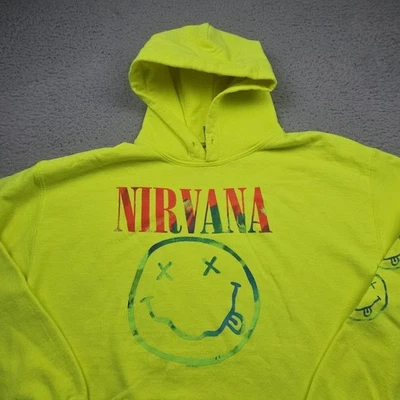 Nirvana Hoodie Mens Medium Yellow Sweatshirt Long Sleeve Pullover Concert Band - Image 1 of 4