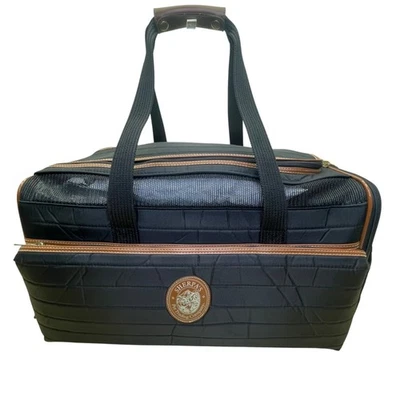 Bolso de Lona Sherpa’s Negro Acolchado Nylon Malla y Cuero Acentos Porta Mascotas Foto 1 de 4