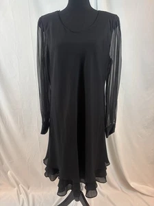 Vintage 90s Hampton Nites 8 Black Tiered Layered Hem Long Illusion Mesh Sleeve - Picture 1 of 14