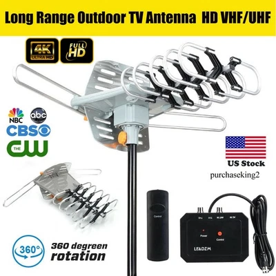 990 Miles Outdoor TV Antenna Remote Amplified V/UHF HDTV 1080P 4K 360° Rotate - Image 1 of 4