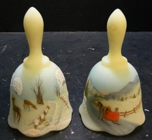Vintage (2) HP Fenton Satin Puddingglas Weihnachten klassische Glocken (1979, 80) Ex - Bild 1 von 13