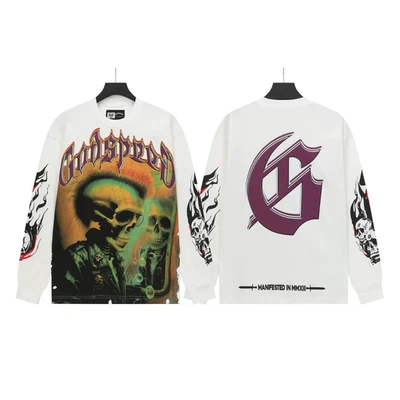 Godspeed long-sleeved heavy high street pure cotton printed round neck shirt 0 - Image 1 of 4