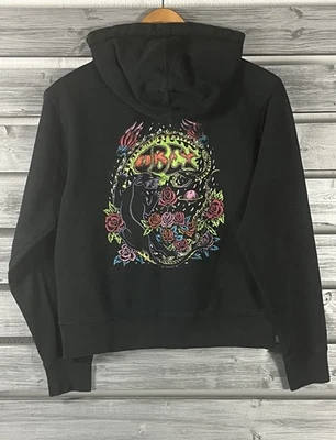 Obey Sweatshirt Womens Small Black Neon Logo Hoodie Faded Worn Skate Surf - Image 1 of 4