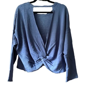 NWT Aerie Women's Weekend Pretty Back Cropped Sweatshirt Long Sleeve Blue Size S - Picture 1 of 13