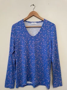 Kettlewell Top Sternenmuster V-Ausschnitt Gr. L hellblau rosa weicher Jersey Sp Su Wi - Bild 1 von 9