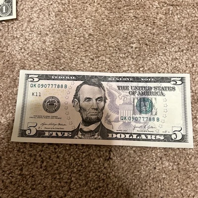 2021 5$ Bill Rare Serial Number Lucky “7s” 777 - 09077788 - Image 1 of 2
