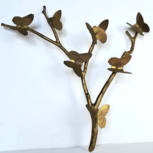 Vintage MCM goldfarben Messing Metall Schmetterling Zweig Zweig Wandbehang 13" hoch 1704 - Bild 1 von 10