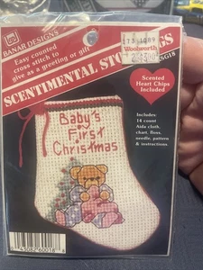 Banar Designs Counted Cross Stitch Stocking Personalized Baby’s 1st Christmas - Picture 1 of 3