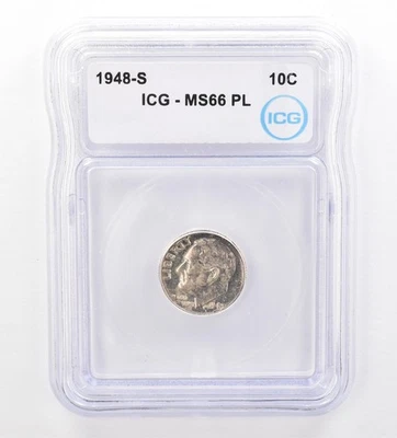 1948-S Roosevelt Dime MS66 PL ICG Beautiful Tone *7305 - Image 1 of 3