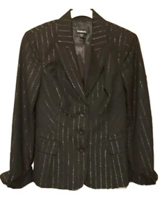 Gorgous bebe $179 Woman's Sz 4 Lined Waist Jacket Fit & Flare silver/black - Picture 1 of 14