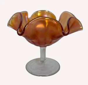 Plato de caramelo con volantes de caléndula pedestal de compota de vidrio de carnaval Fenton - Imagen 1 de 9