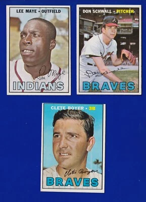 LOTE DE 3 BRAVES 1967 TOPPS #328 267 258 CLETE BOYER DON SCHWALL LEE MAYE VGEX VGEX+ Foto 1 de 2