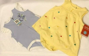CARTER'S 2PC Girls Blue 6 - 9 Ruffle Flower / Yellow Heart Sz 6 Mons Outfit NWT  - Picture 1 of 9