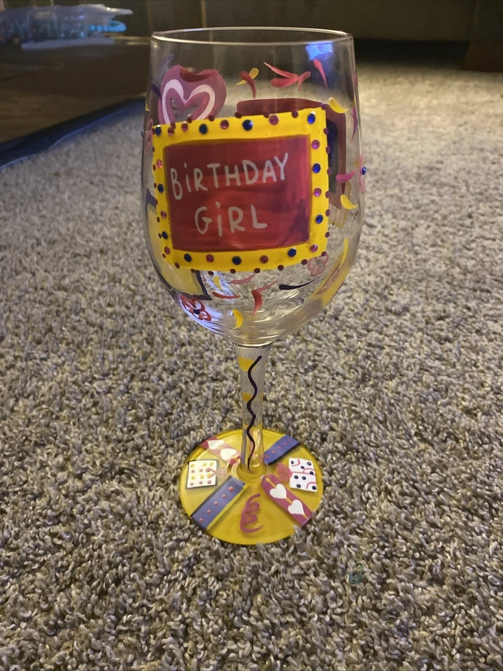 Lolita Birthday Girl Love My Wine Collection Hand Painted Wine Glass Colorful - Image 1 of 4