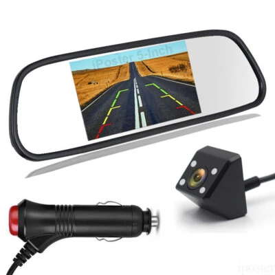 Auto 5" Mirror Monitor HD Car Backup Camera Rear View System Night Vision Kit - Image 1 of 4