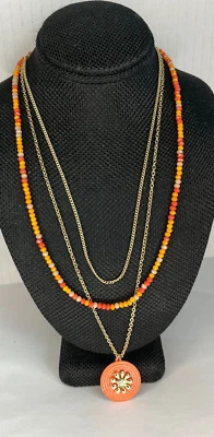 NWT Isaac Mizrahi New York Layered Orange Bead & Chain Necklace with Pendant - Image 1 of 4