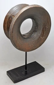 Antique Wooden Round Ring Decorative on Stand Original Old Hand Carved - Picture 1 of 8