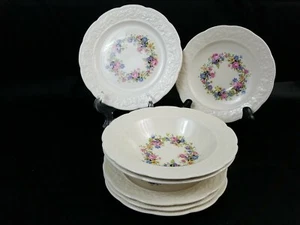 Edwin M. Knowles China Co. Set combinato di 7 piattini rosa floreale, lato. Ciotole - Foto 1 di 12