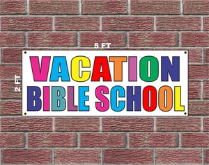 Letrero de pancarta multicolor ESCUELA BIBLIA VACACIONES 2x5 - Imagen 1 de 1