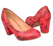 Vintage Womens Girls Floral Block High Heel Slip on Classic Pumps Shoes Size