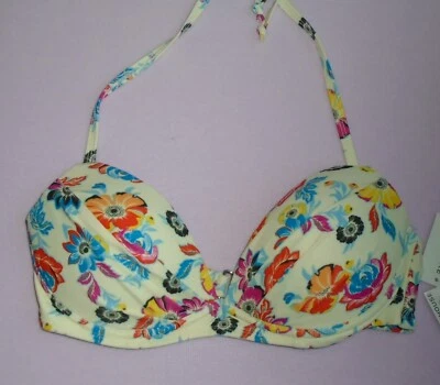 Top de Bikini Floral Warehouse Crema Acolchado Cuello Halter Multi Talla 10 Nuevas Etiquetas Nuevo con Etiquetas Foto 1 de 4
