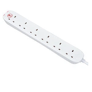 Masterplug Six Socket Power Surge Protected Extension Lead, 2 Metres, White - Image 1 of 3