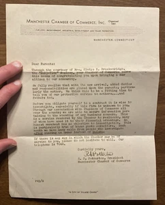 1940s Manchester Chamber of Commerce Inc Newborn Baby Letter Connecticut CT P5e - Picture 1 of 13