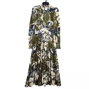 JIGSAW Glitched Ikat Velvet Khaki Green High Neck Mid Dress Women’s Sz 8 - Picture 1 of 15
