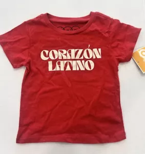 T-shirt maglietta JZD "Corazon Latino" Latino Heritage top rosso bambini taglia 2T - Foto 1 di 5