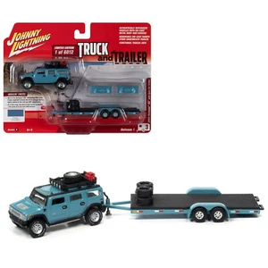 2004 Hummer H2 + rimorchio auto aperto *RR* Johnny Lightning 1:64 - Foto 1 di 2